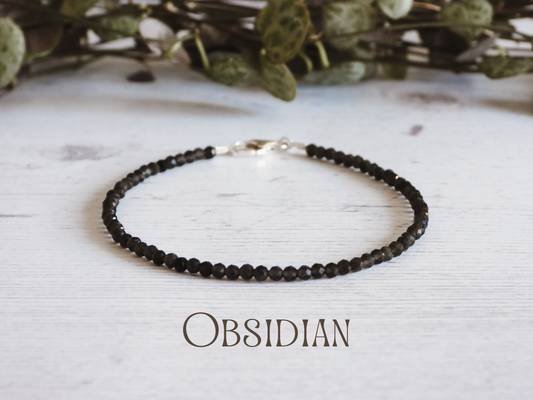 dainty black obsidian gemstone beaded bracelet