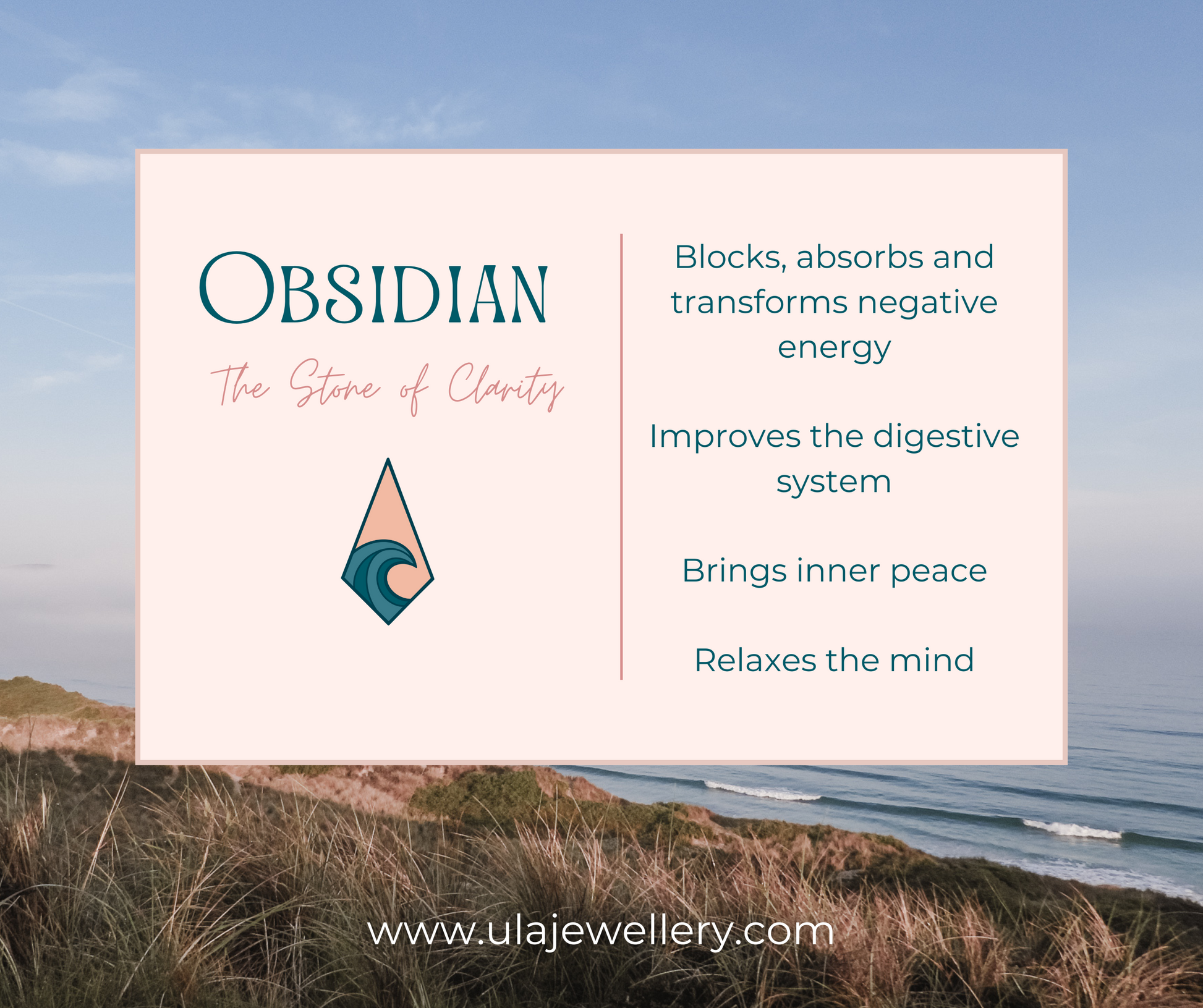 obsidian crystal healing info-graphic by Ula Jewellery