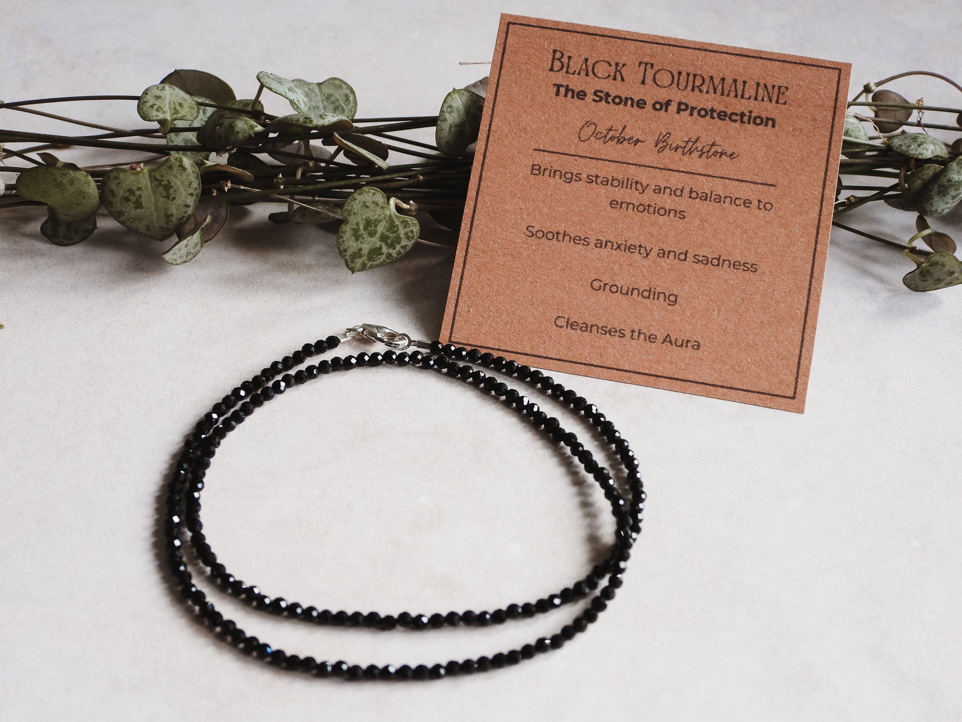 october birthstone black tourmaline gemstone beaded necklace