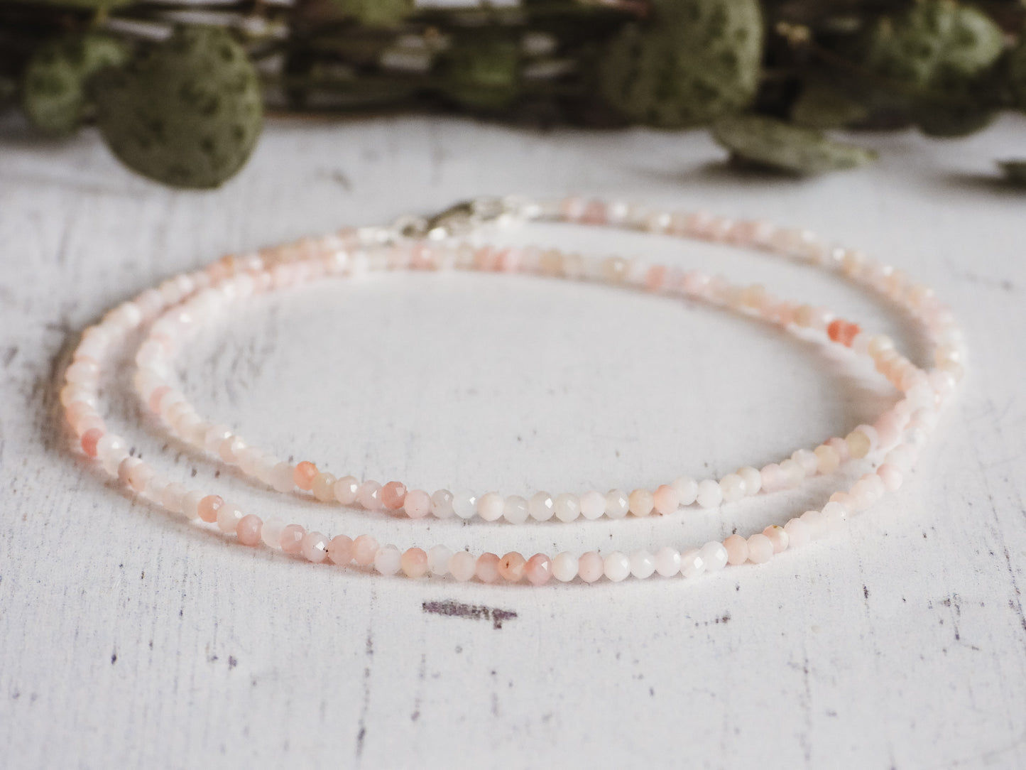 Dainty Pink Opal "Awakening" Gemstone Necklace | October Birthstone | Faceted Beads