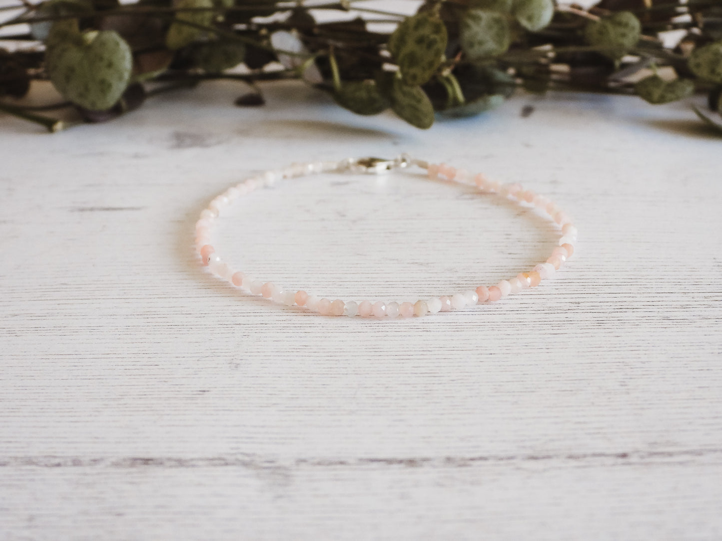 pink opal gemstone bracelet with silver clasp