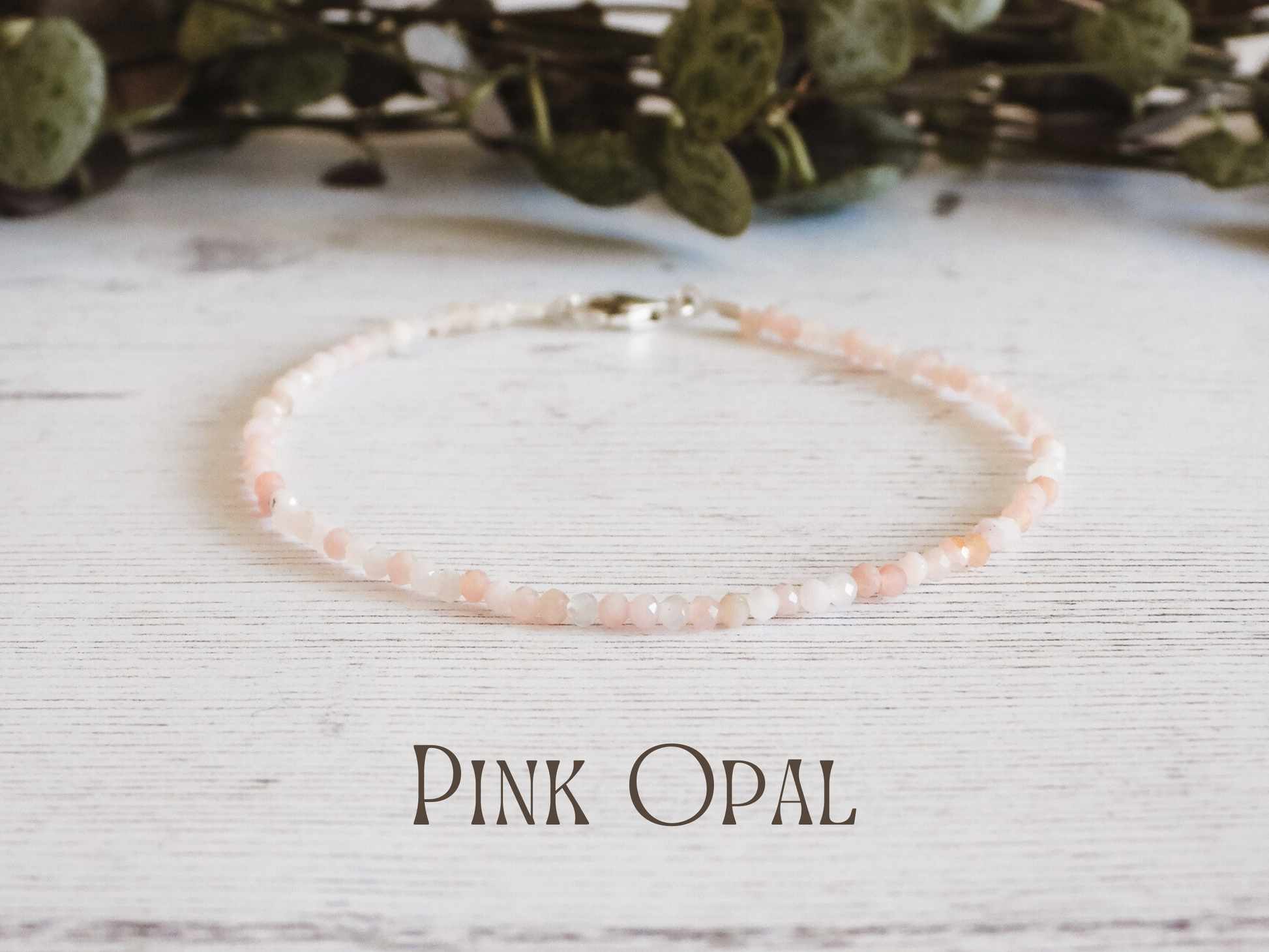 dainty pink opal October birthstone beaded bracelet