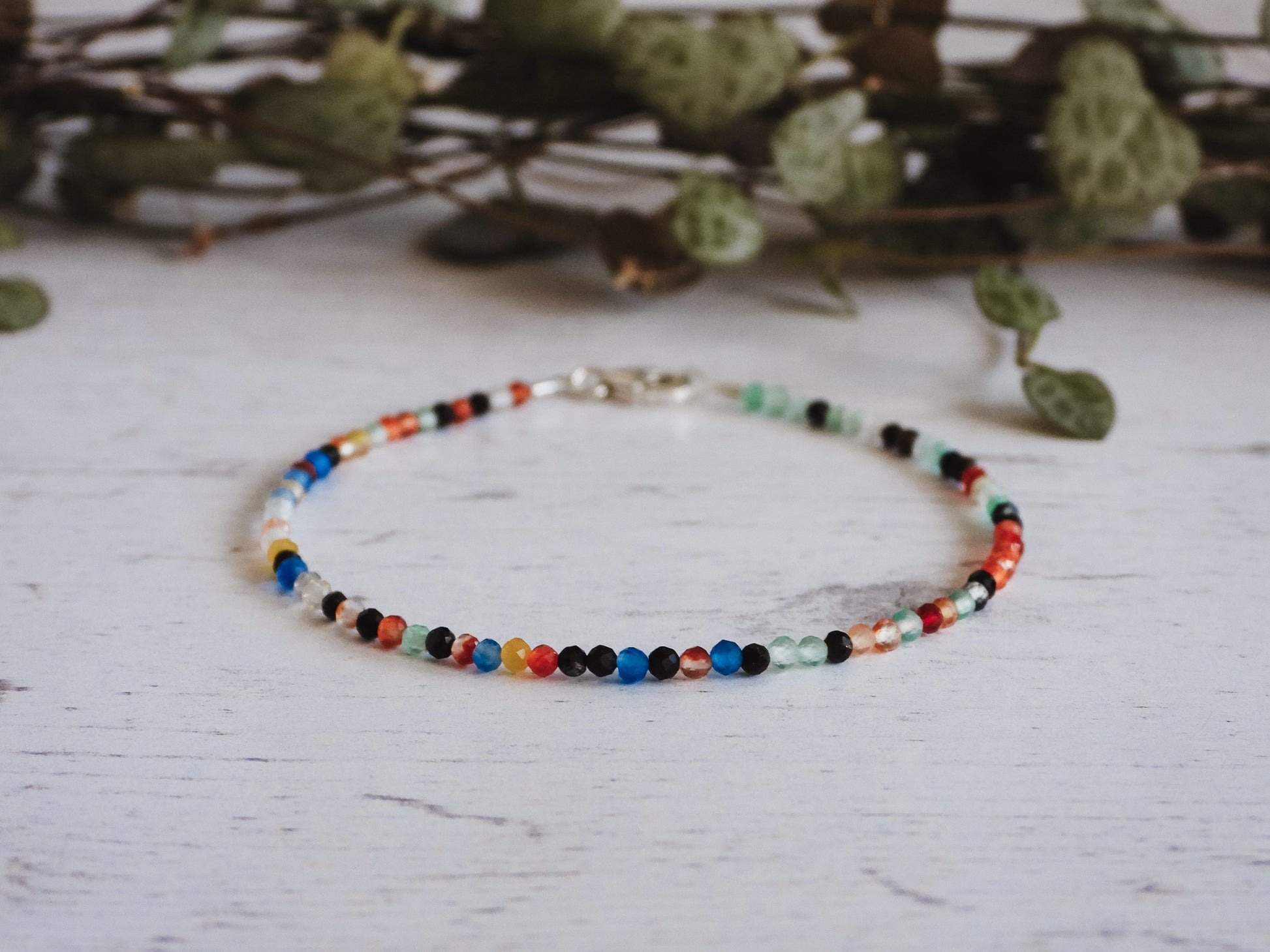 rainbow agate stacking bracelet with sterling silver chain