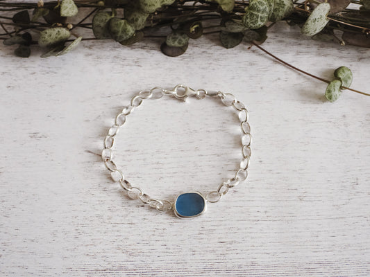 Rare Cornflower Blue Seaglass Bracelet | Swanpool Beach, Falmouth