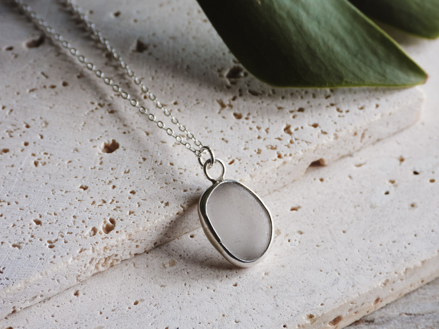 made in Cornwall by Ula Jewellery, grey Cornish seaglass necklace