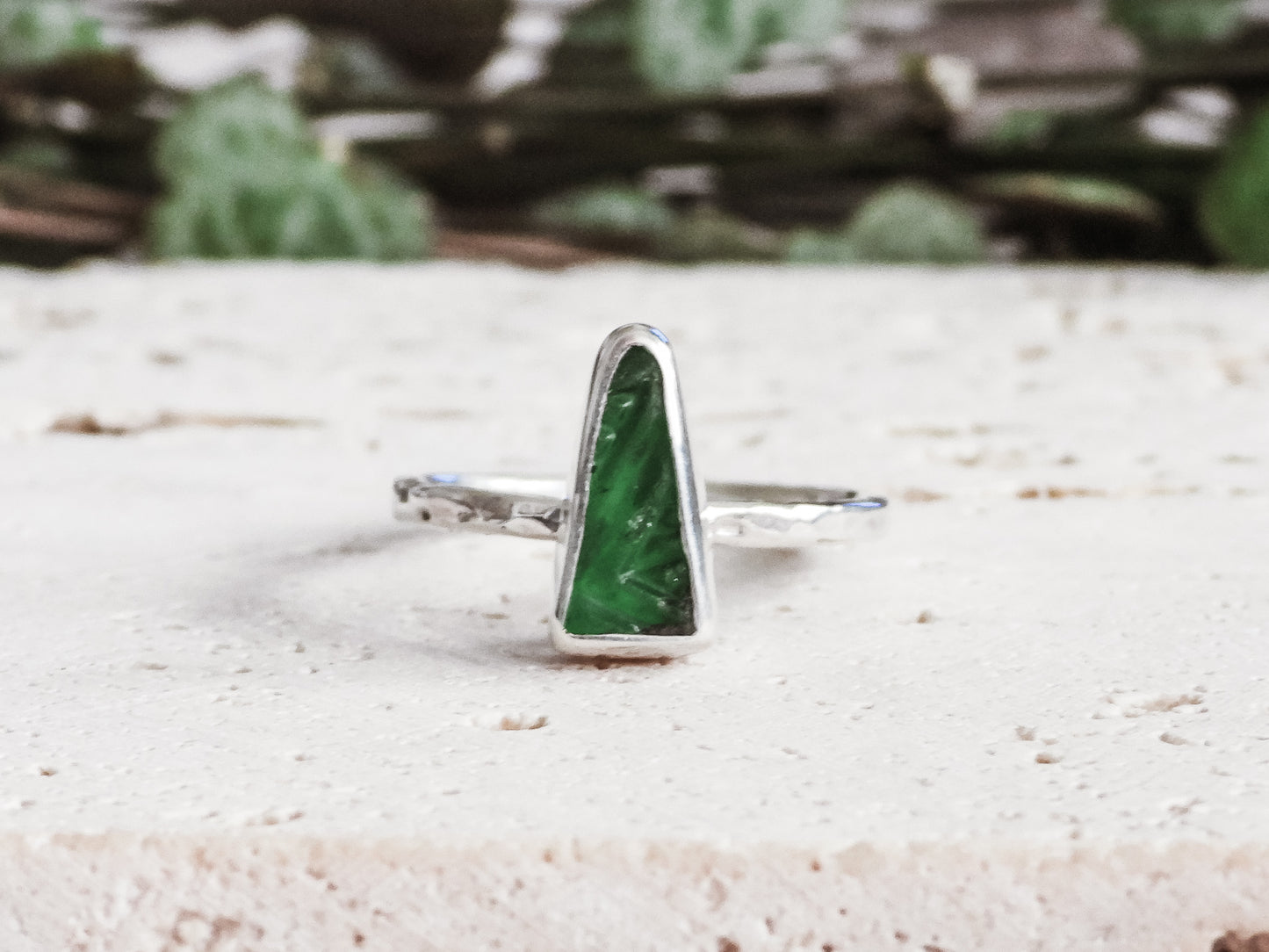 rare green pattered Cornish seaglass stacking ring