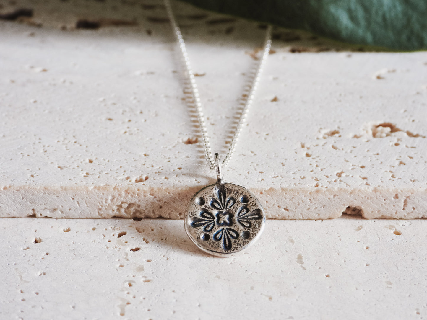 Cornish silver mandala boho charm necklace