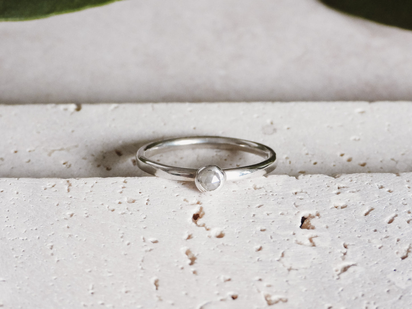 dainty minimalist silver rose cut diamond ring
