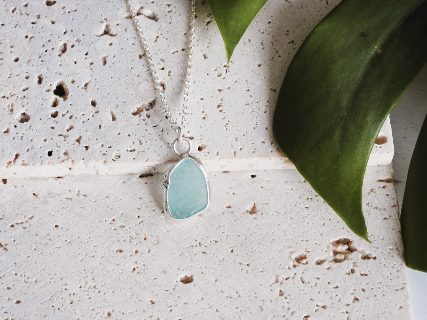 Aqua Blue Cornish Seaglass Charm Necklace | St.Ives Harbour