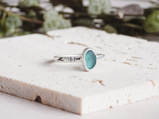 Teal Cornish Seaglass Stacking Ring | Gylly Beach, Falmouth