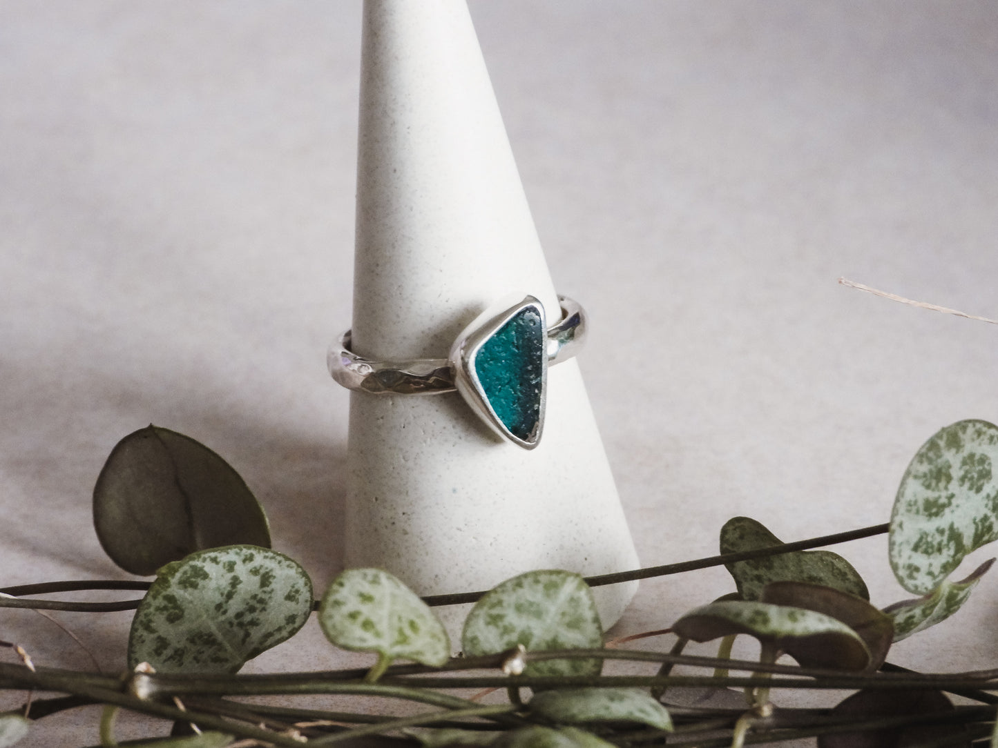 teal green Cornish seaglass ring