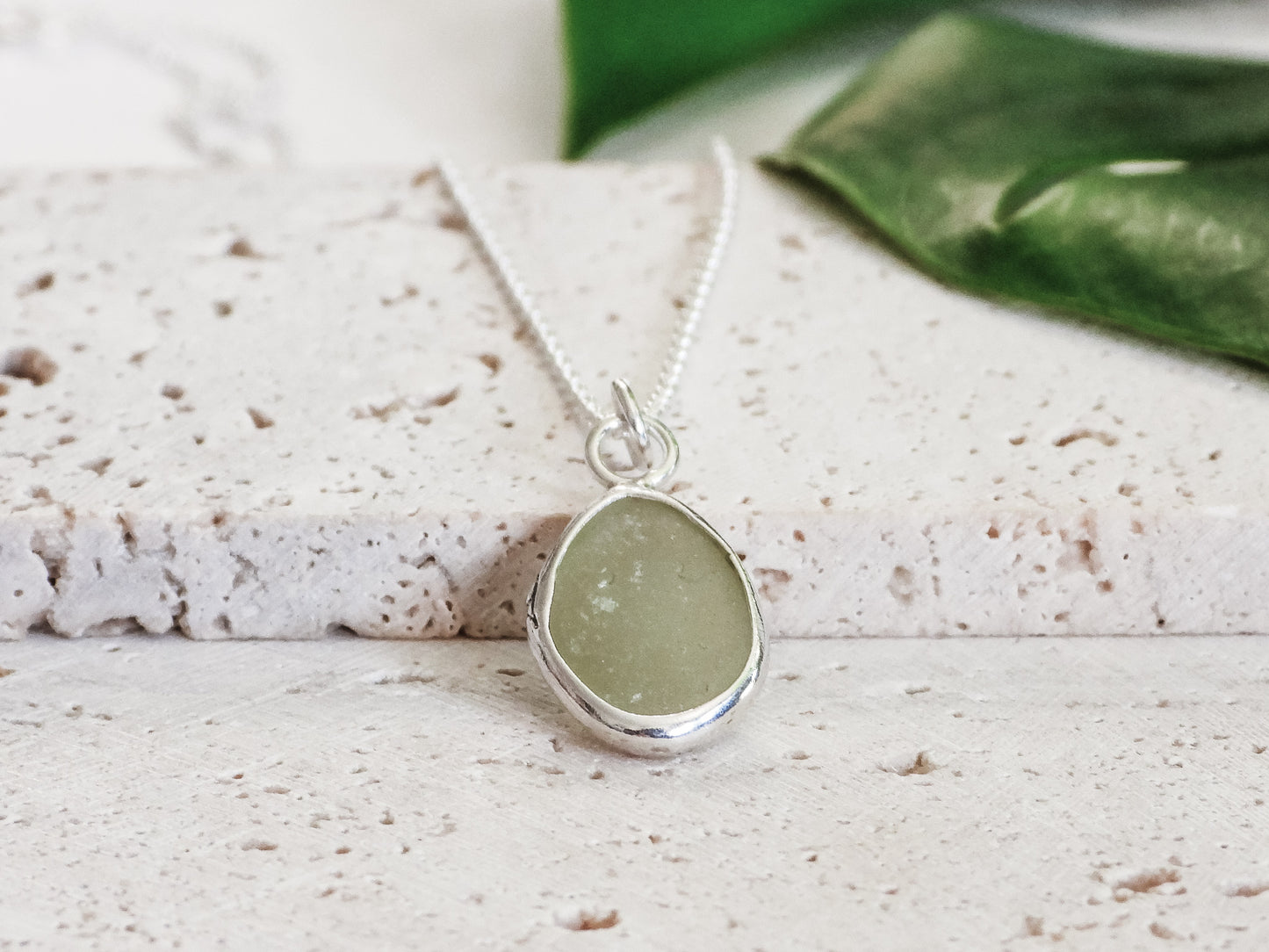 Light Green Cornish Seaglass Charm Necklace | Perranporth