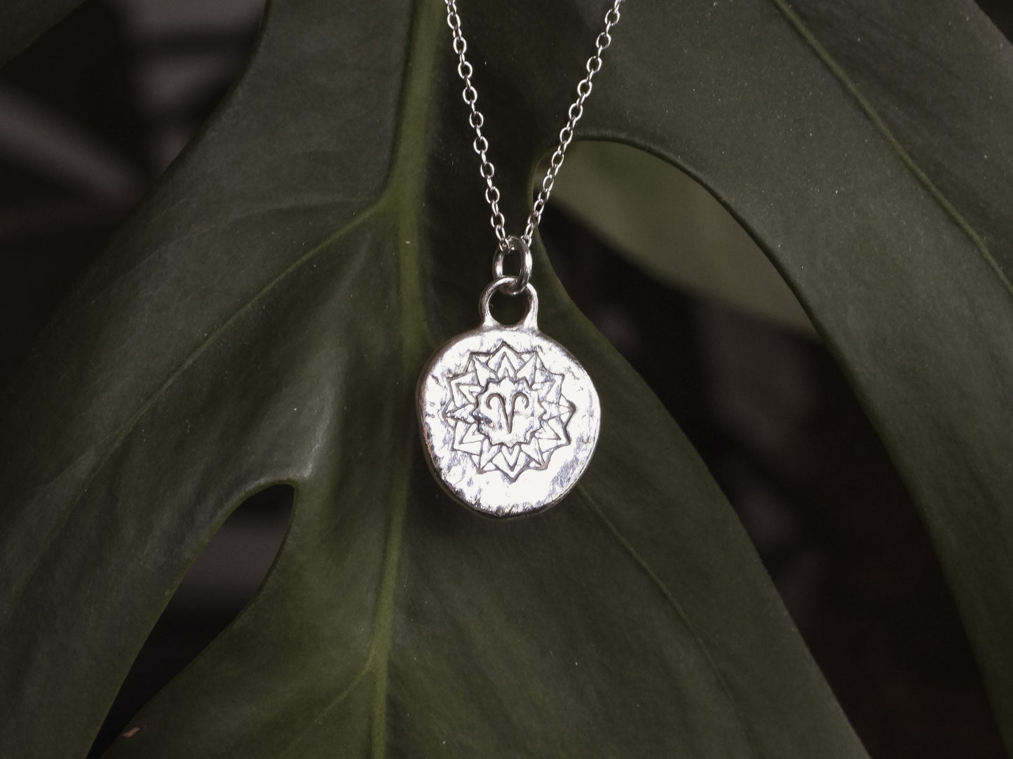 aries mandala engraved unique silver necklace
