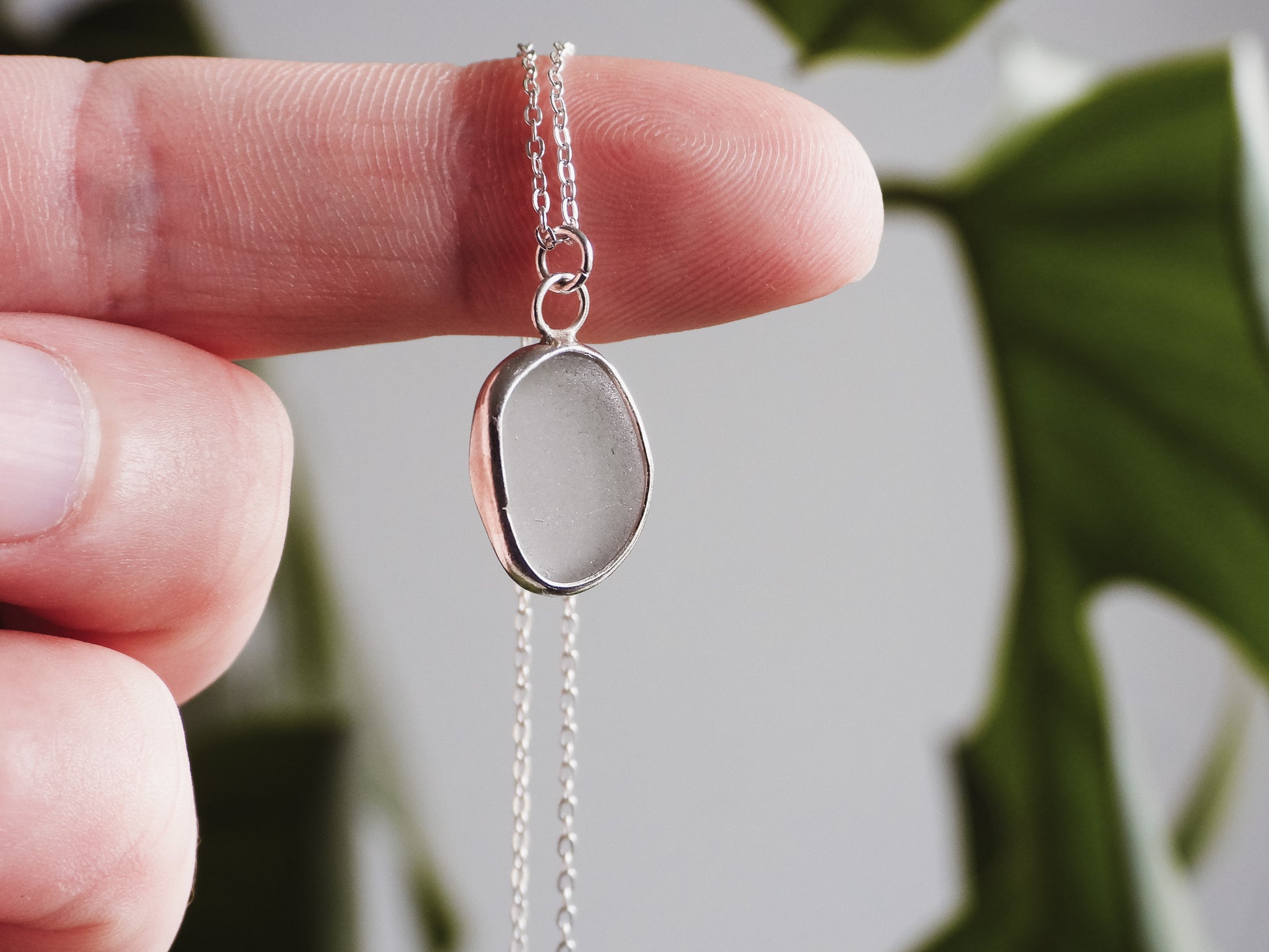 dainty cornish seaglass necklace with rare grey ocean glass
