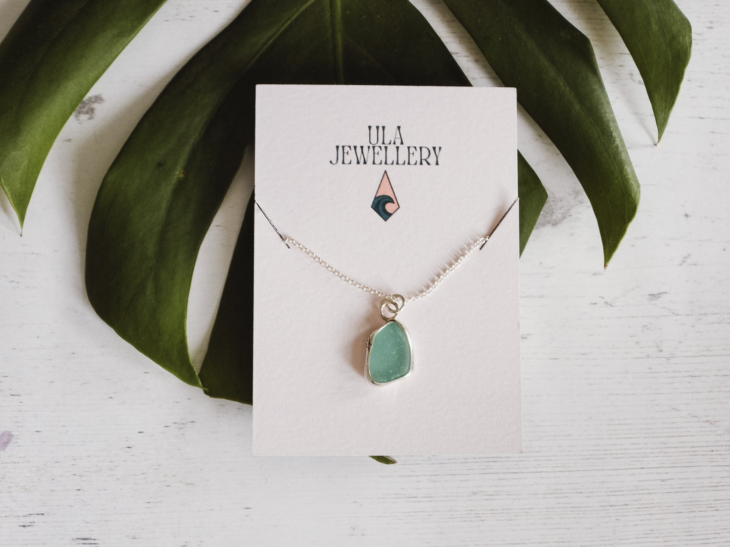 Aqua Blue Cornish Seaglass Charm Necklace | St.Ives Harbour