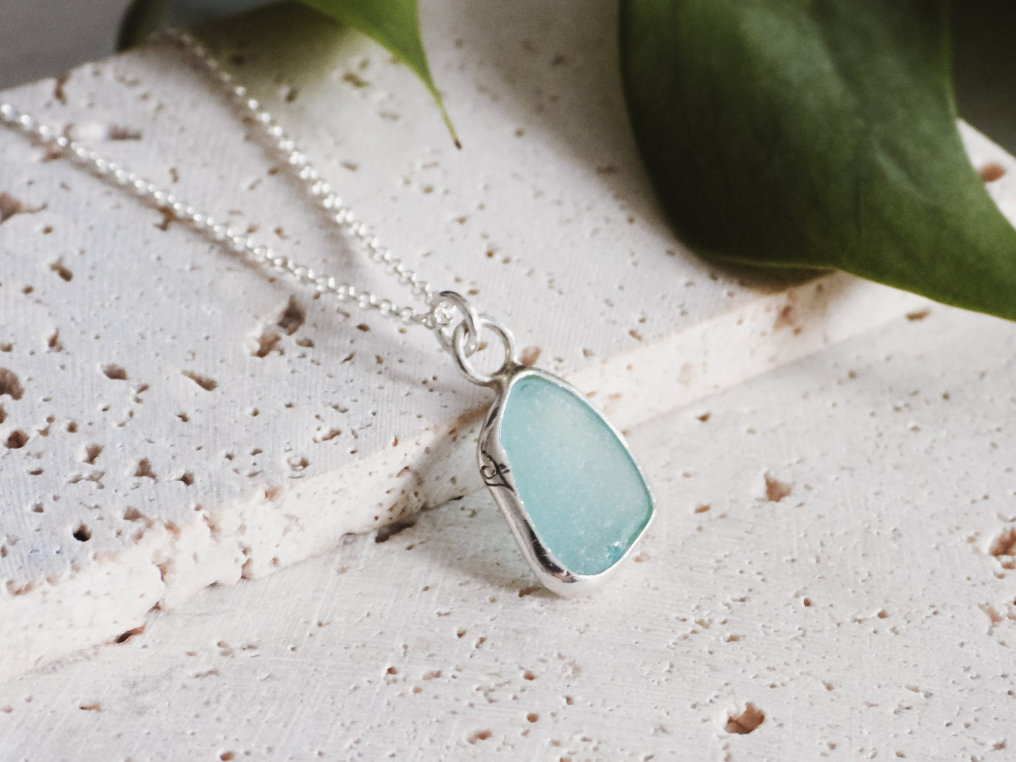 Aqua Blue Cornish Seaglass Charm Necklace | St.Ives Harbour