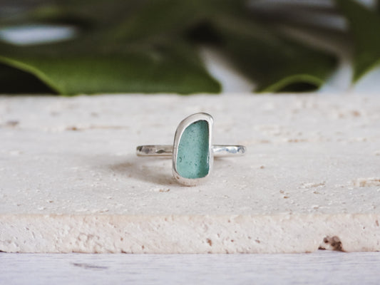 Dainty Aqua Cornish Seaglass Stacking Ring | Godrevy Beach, Cornwall