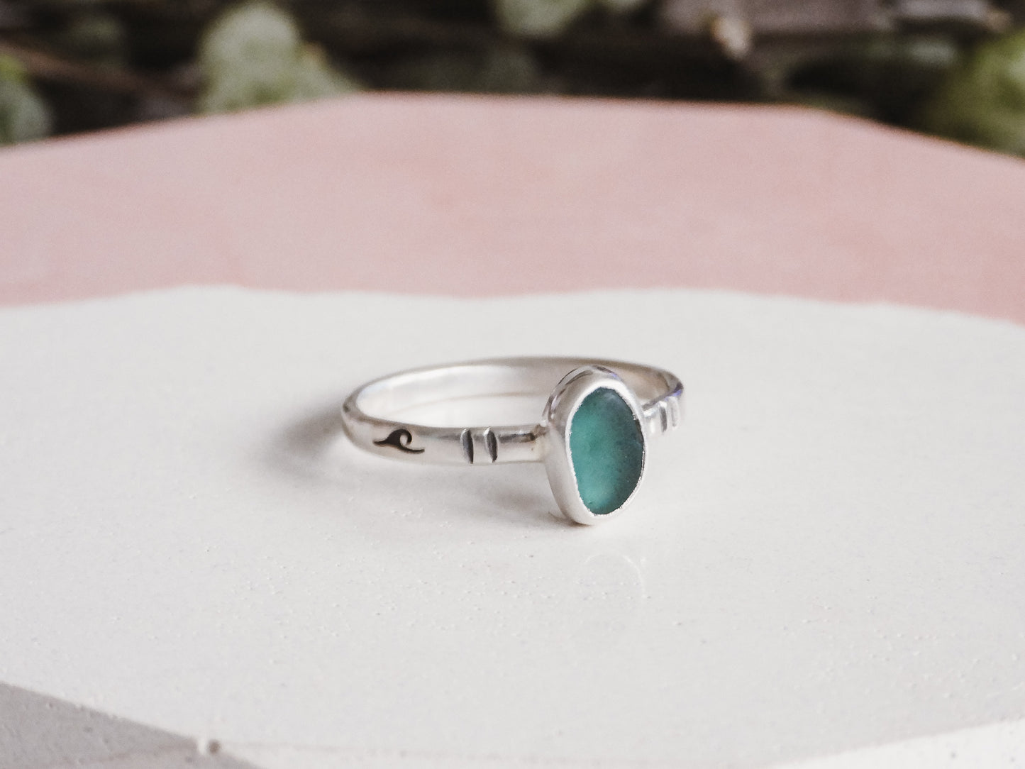 Teal Cornish Seaglass Stacking Ring | Gylly Beach, Falmouth