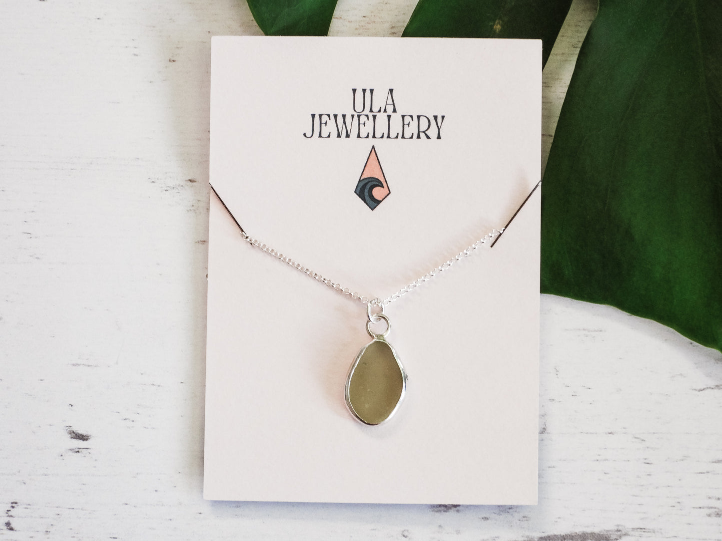 Light Green Cornish Seaglass Charm Necklace | Perranporth