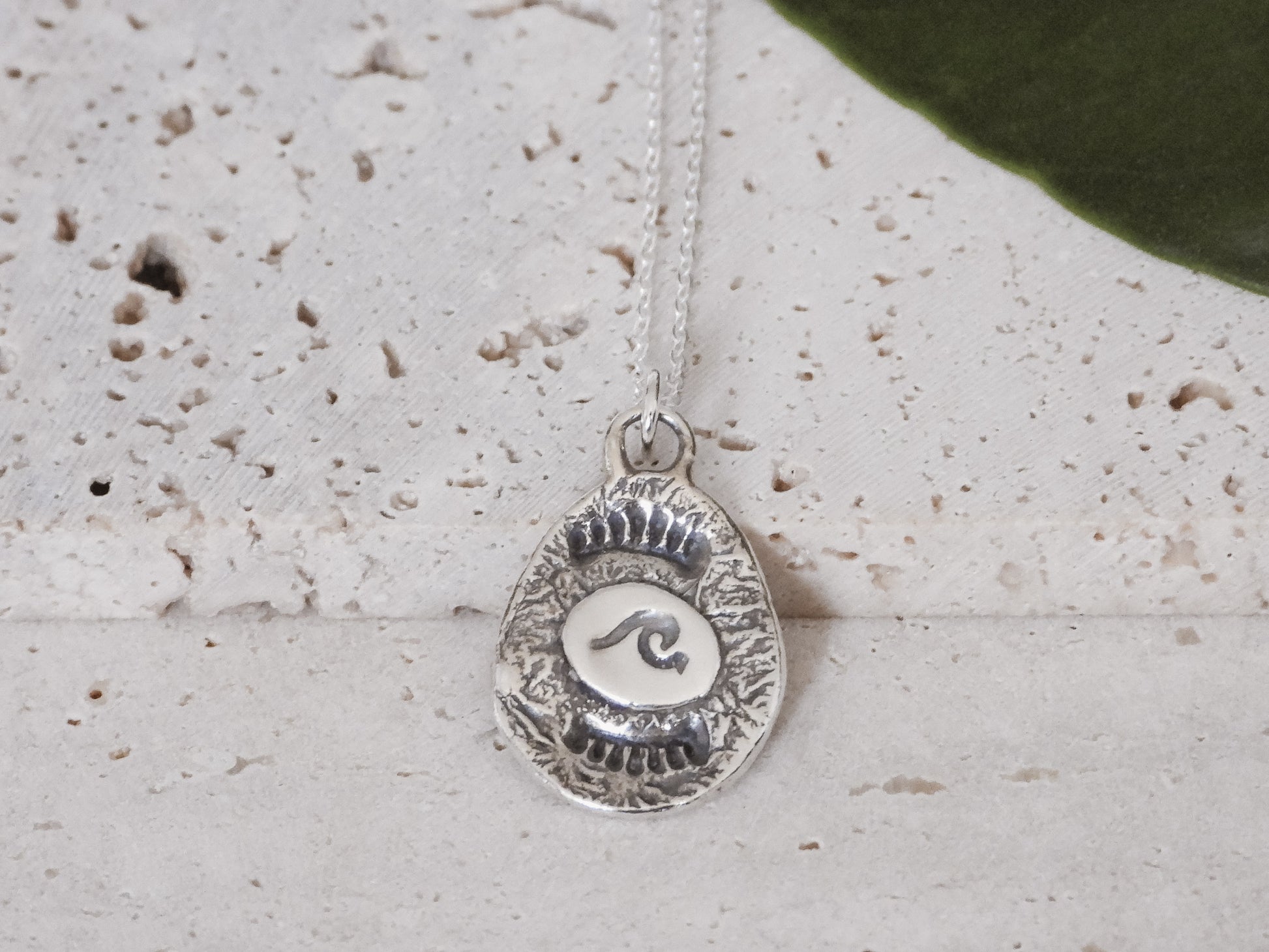 Cornish wave recycled silver charm pendant necklace