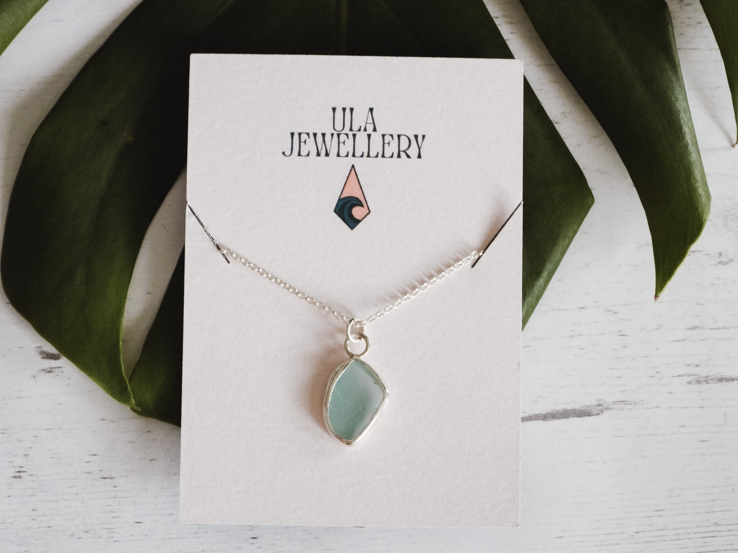 Aqua Blue Cornish Seaglass Charm Necklace | Crantock Beach, Newquay