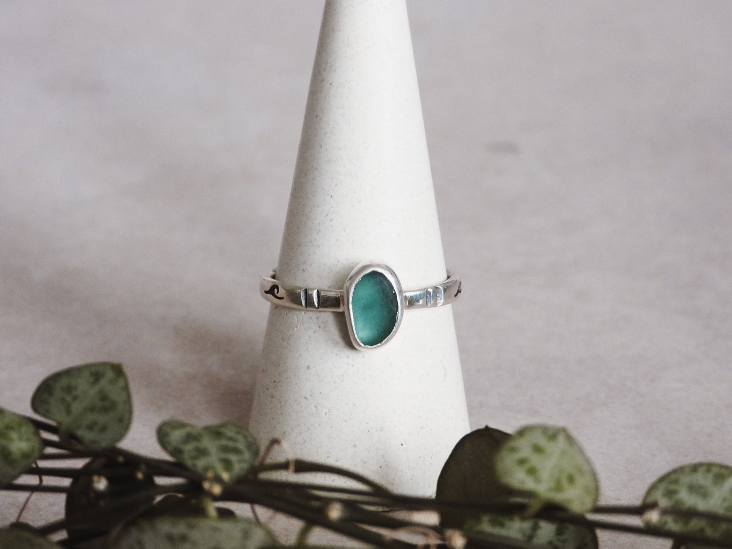 Teal Cornish Seaglass Stacking Ring | Gylly Beach, Falmouth