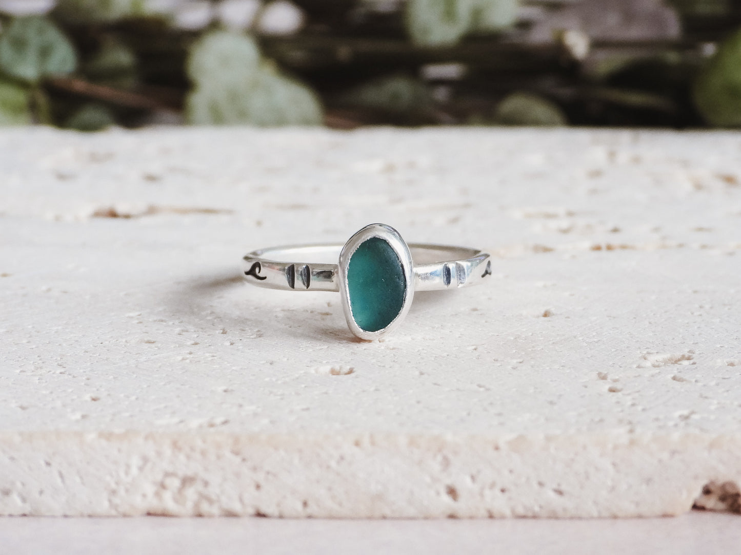 Teal Cornish Seaglass Stacking Ring | Gylly Beach, Falmouth