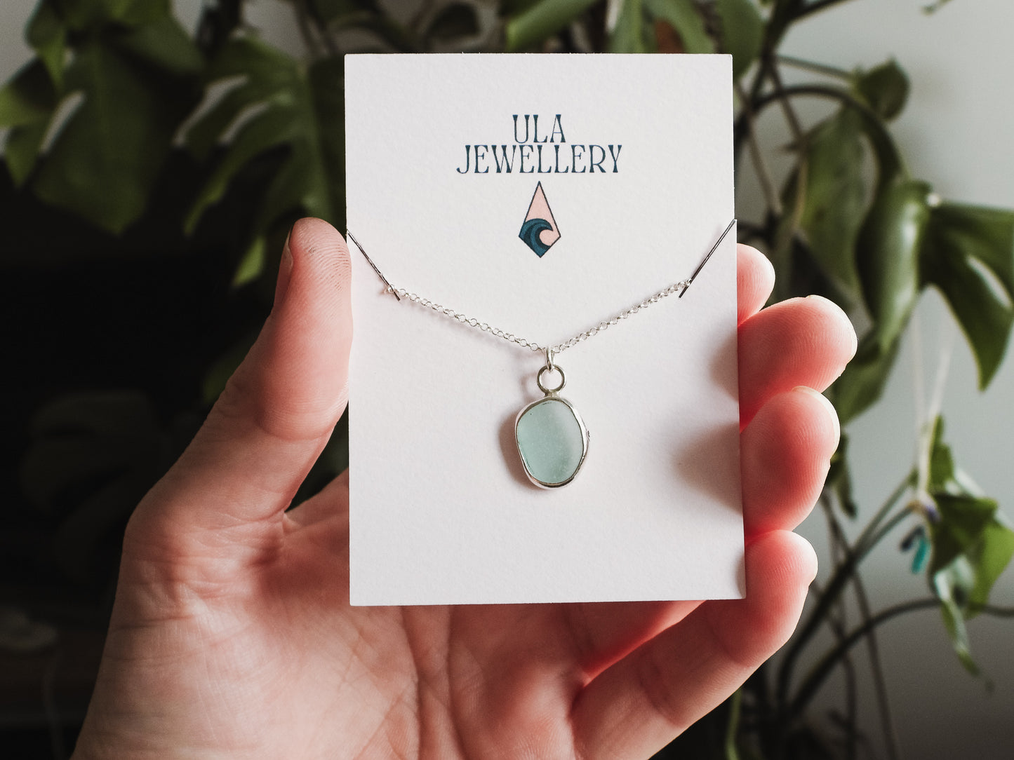 Aqua Blue Cornish Seaglass Charm Necklace | Grebe, Helford Passage