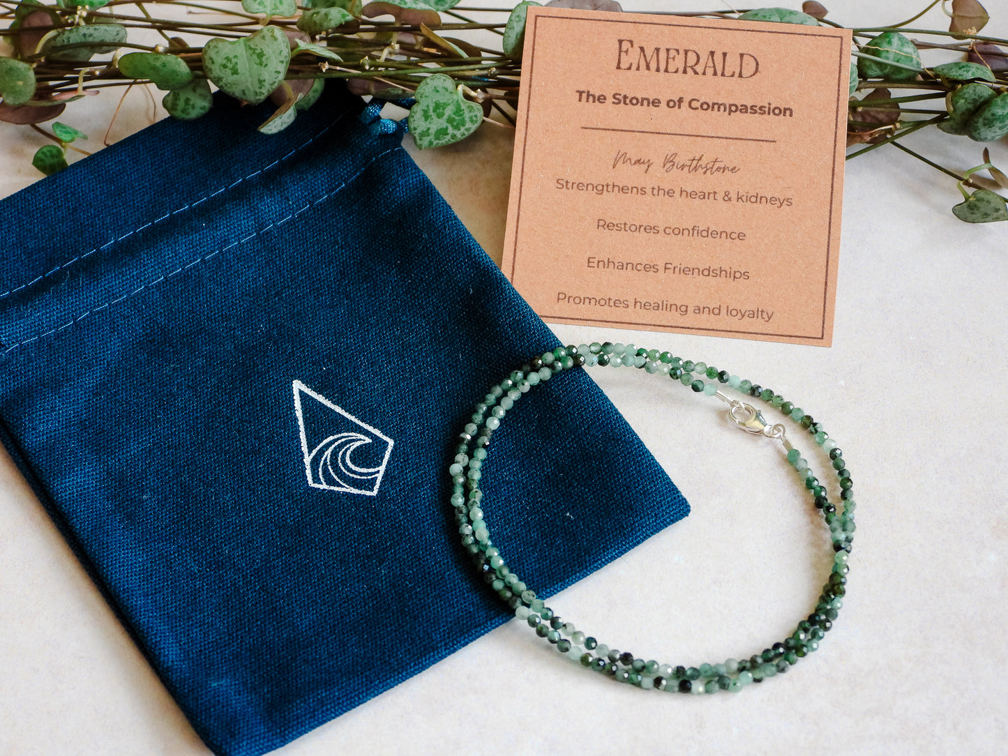 Dainty Emerald "Compassion" Gemstone Necklace | May Birthstone | Faceted Beads