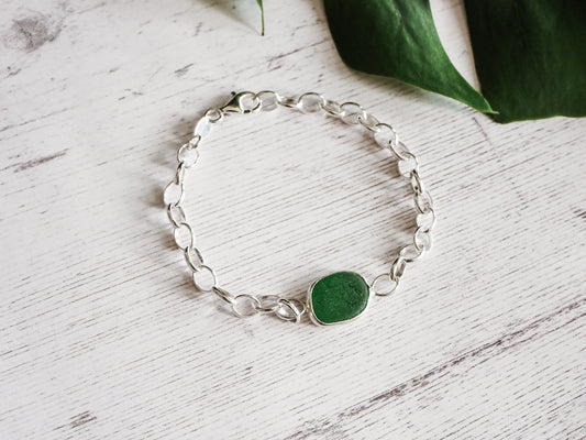 Green Cornish Seaglass Charm Bracelet | Swanpool Beach, Falmouth