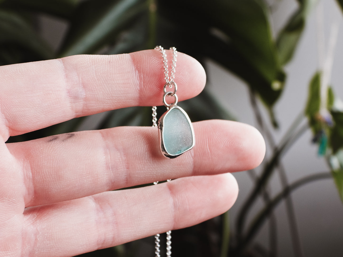 Aqua Blue Cornish Seaglass Charm Necklace | St.Ives Harbour