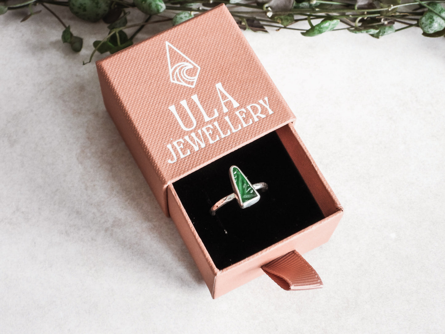 ula jewellery Cornwall green seaglass ring