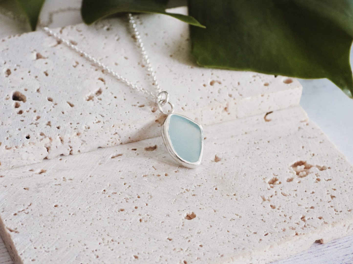 Aqua Blue Cornish Seaglass Charm Necklace | Crantock Beach, Newquay