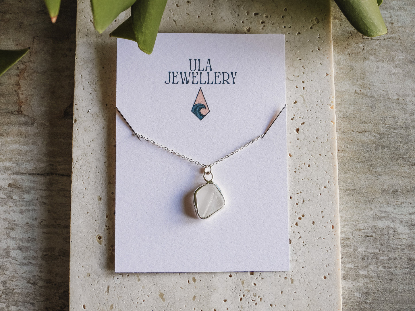 little white Cornish seaglass charm necklace