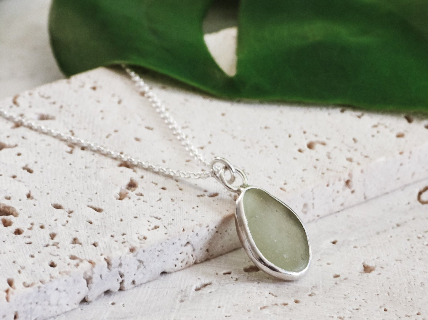 Light Green Cornish Seaglass Charm Necklace | Perranporth