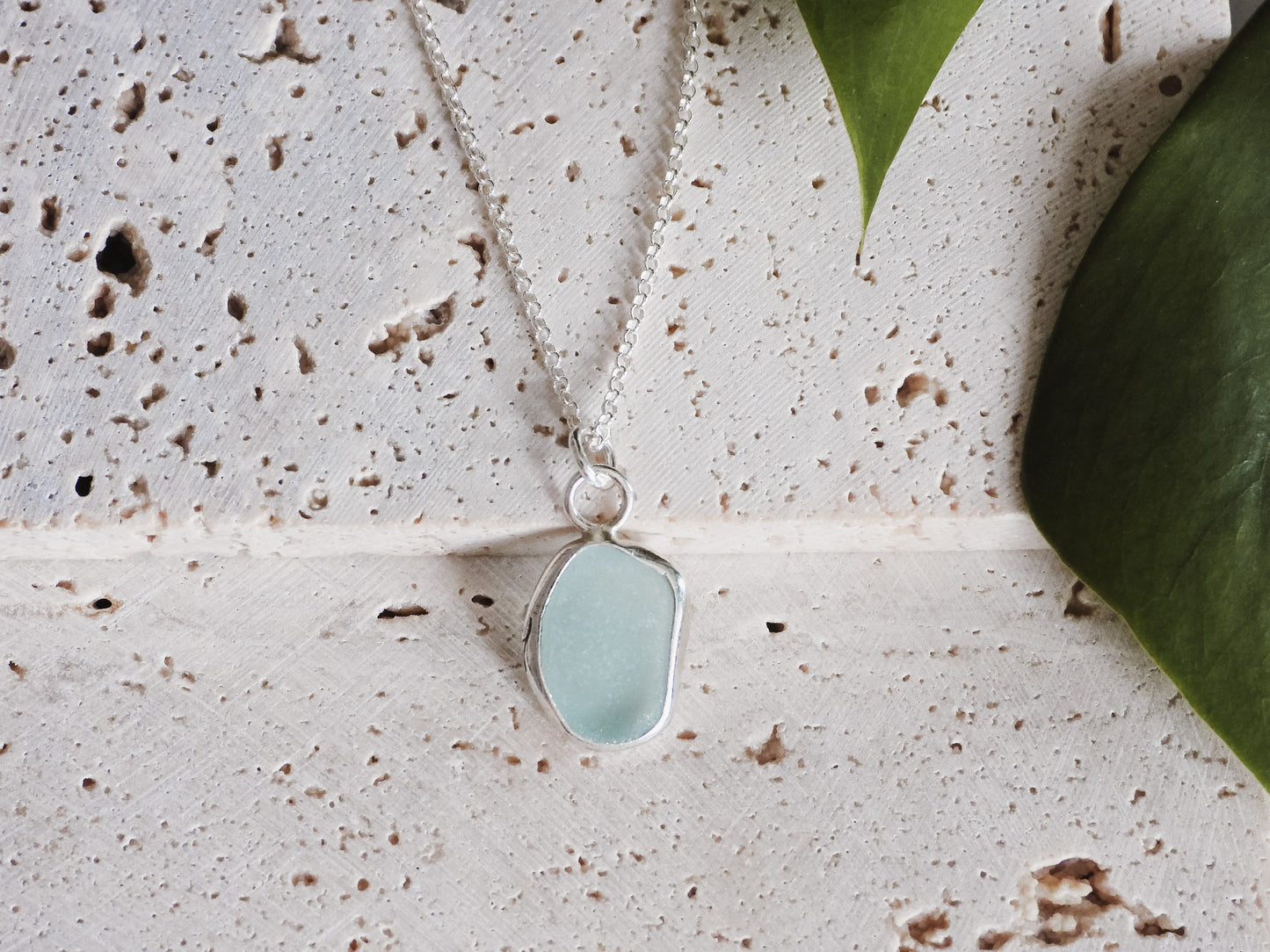 Aqua Blue Cornish Seaglass Charm Necklace | Grebe, Helford Passage