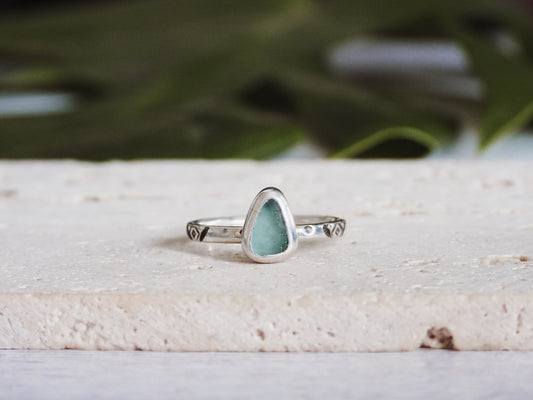 Aztec Stamped Seaglass Stacking Ring | Mounts Bay, Penzance