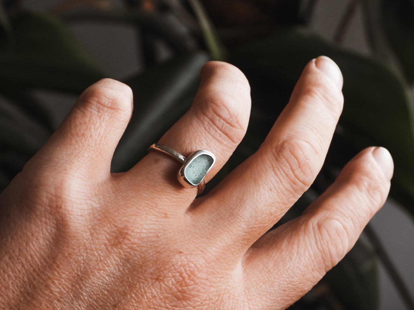 Dainty Aqua Cornish Seaglass Stacking Ring | Godrevy Beach, Cornwall