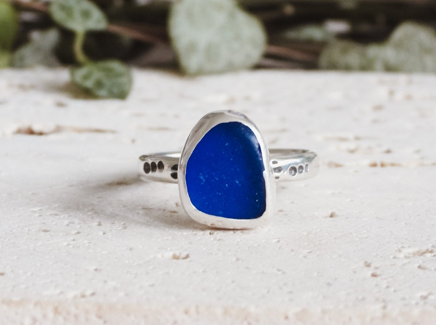 ula jewellery blue Cornish seaglass ring