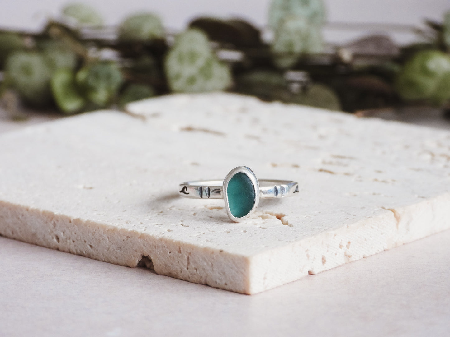 Teal Cornish Seaglass Stacking Ring | Gylly Beach, Falmouth