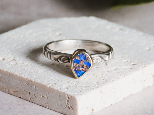 Australian boulder opal stacking ring made with gold and silver
