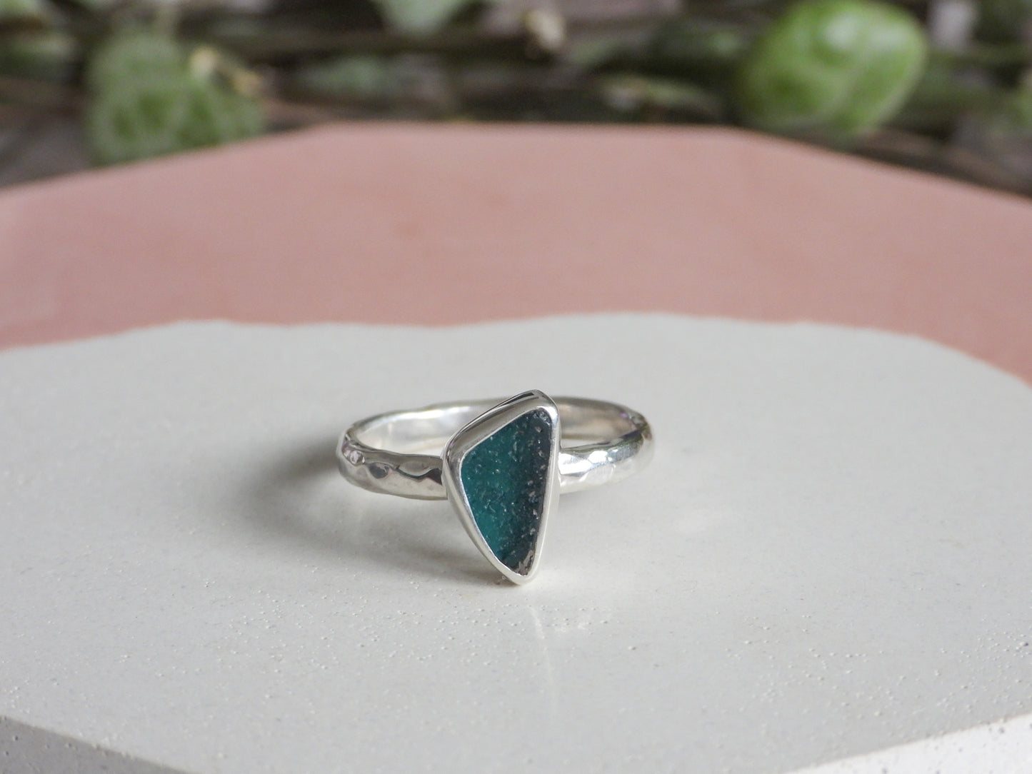 unique seaglass and sterling silver ring