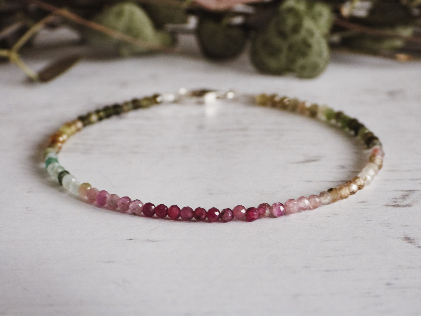 boho style watermelon tourmaline gemstone beaded stacking bracelet