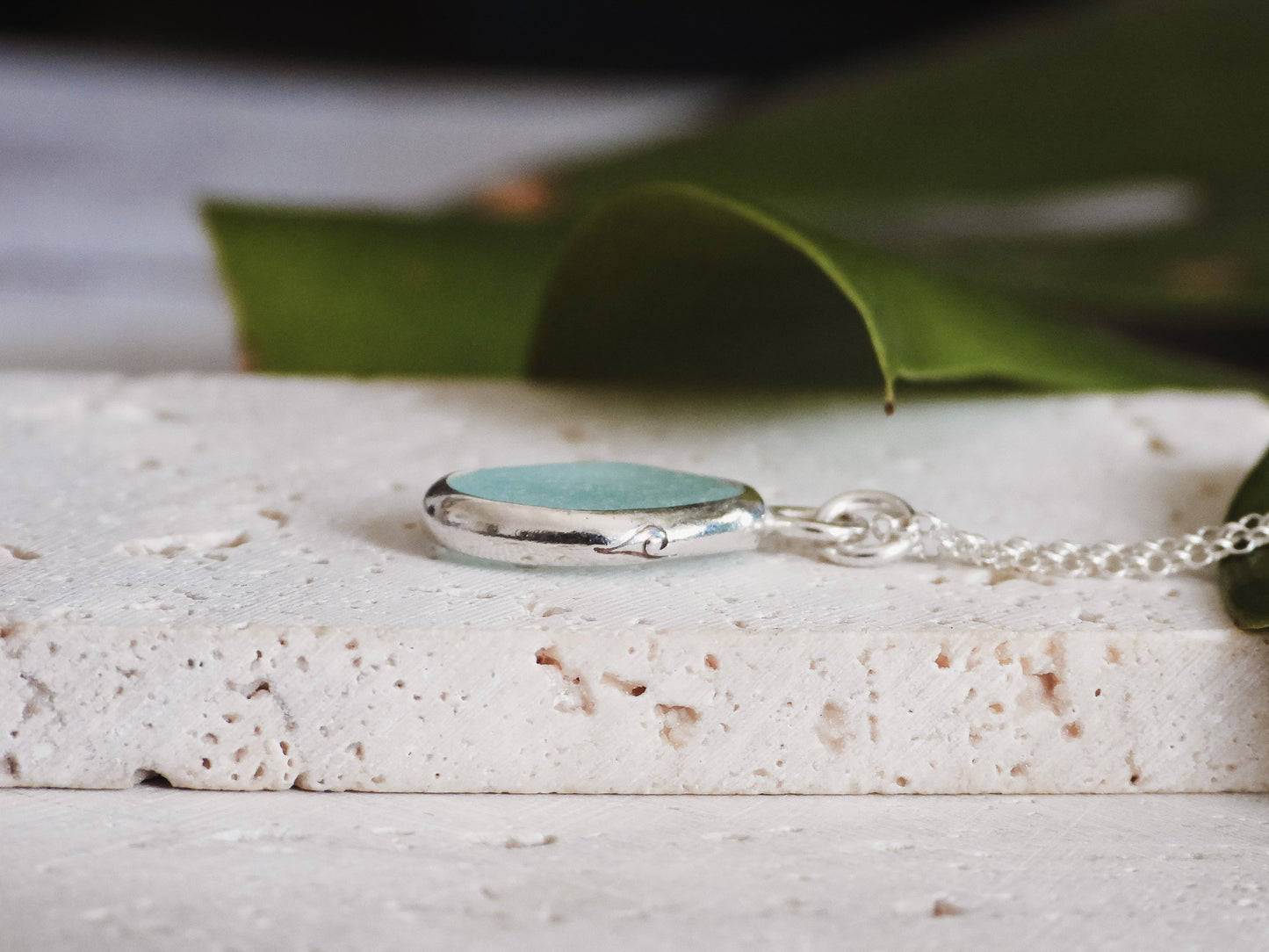 Aqua Blue Cornish Seaglass Charm Necklace | Grebe, Helford Passage