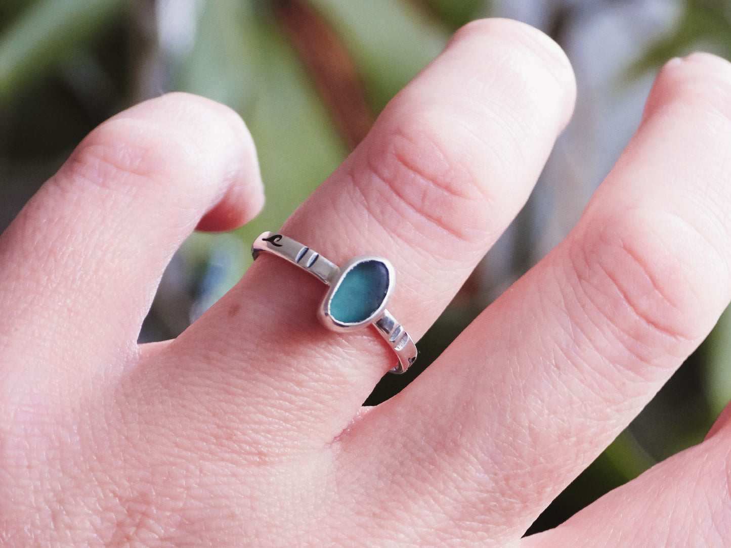 Teal Cornish Seaglass Stacking Ring | Gylly Beach, Falmouth