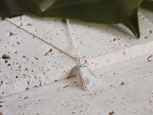 White & Clear Multi Cornish Seaglass Charm Necklace | Maenporth