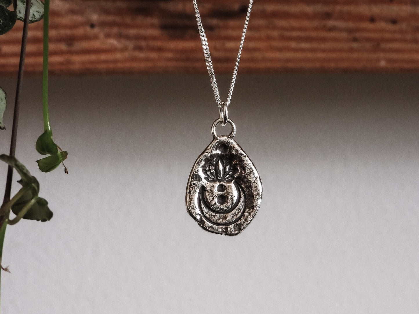 Bohemian Lotus Moon Silver Charm Necklace