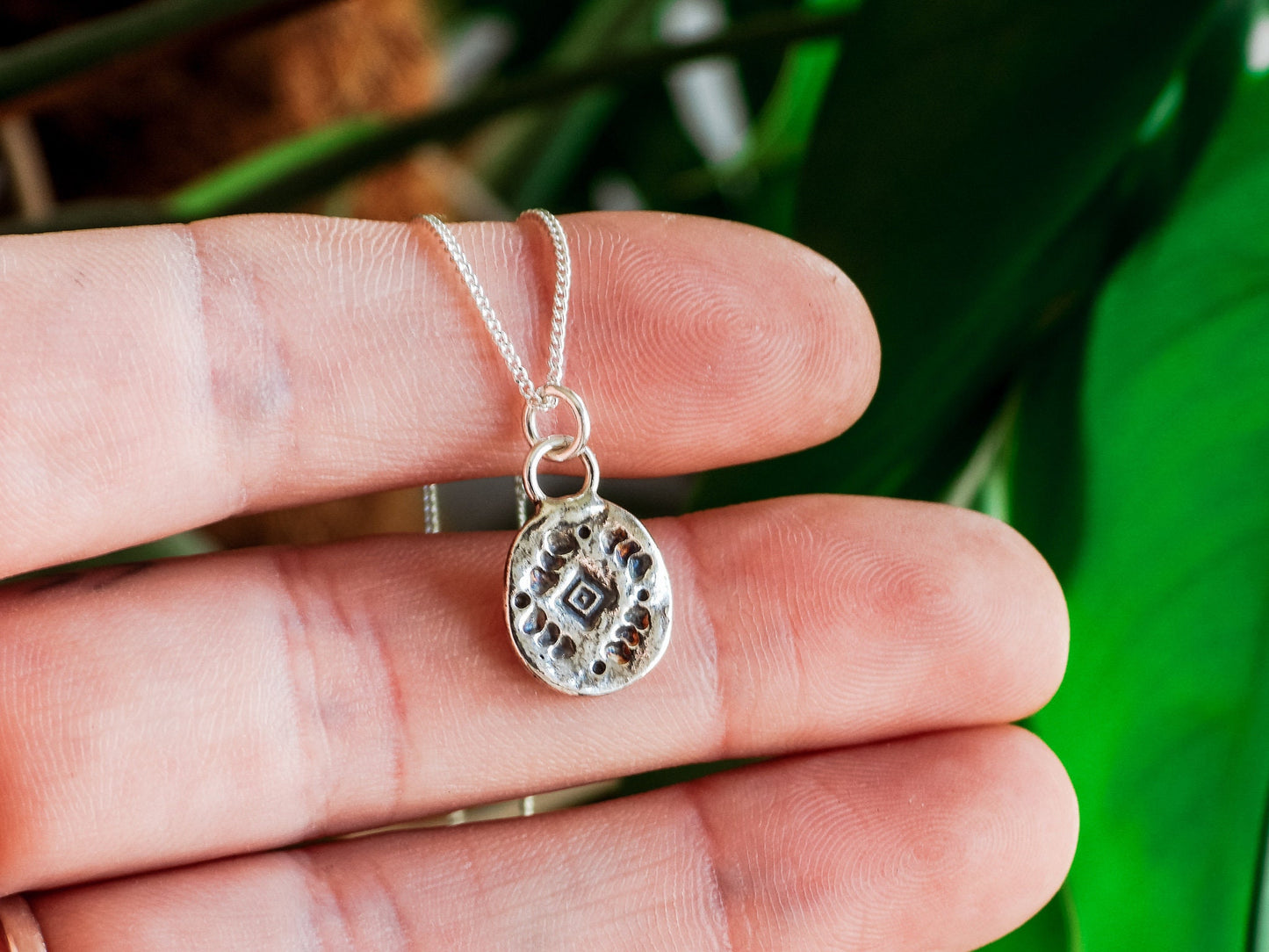 Recycled Silver Aztec Charm Necklace