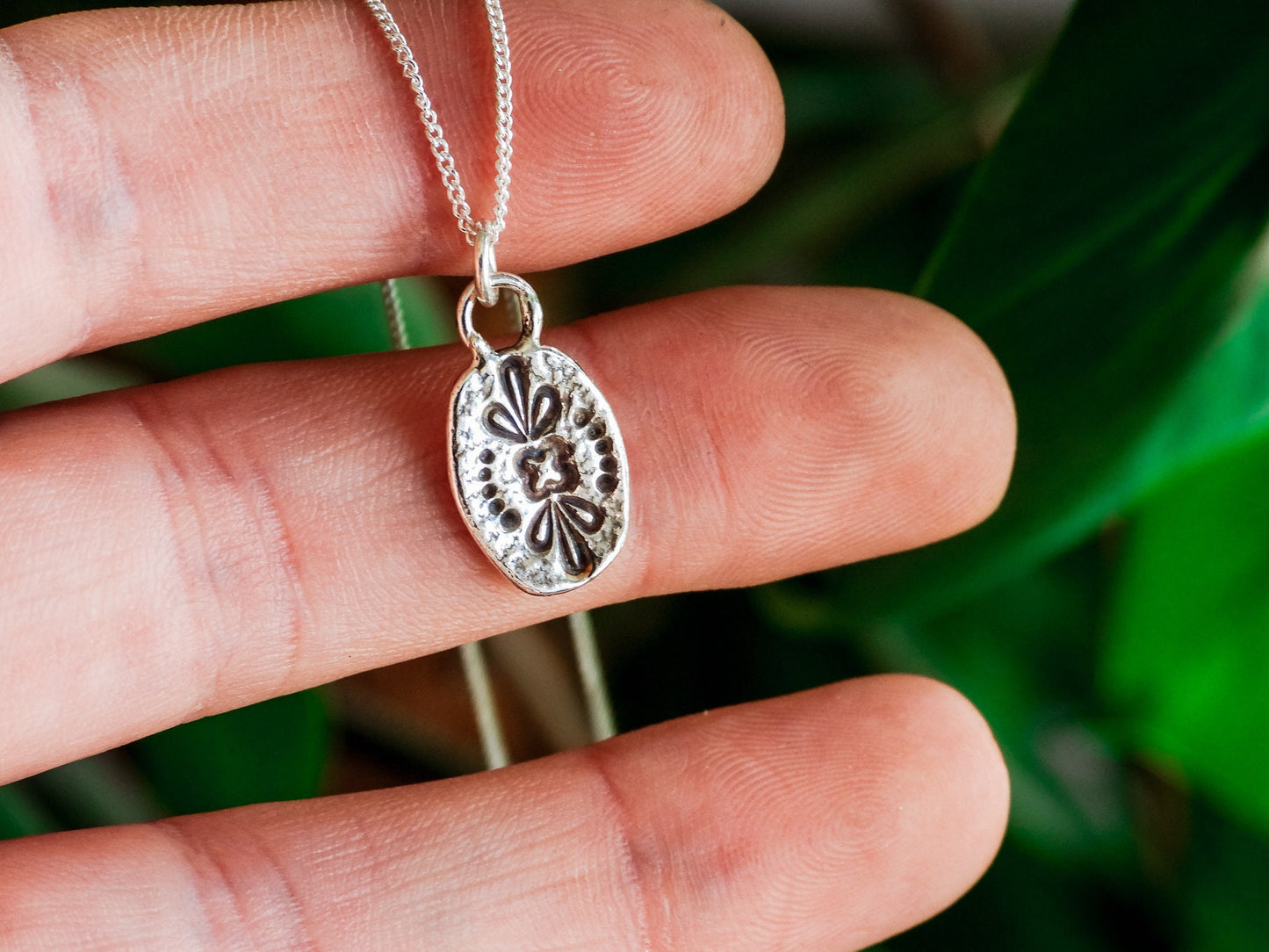 Recycled Sterling Silver Medallion Necklace Bohemian Pendant Boho Flower Stamped Mandala Rustic Unique Gypsy Handmade Eco Friendly Gift Idea