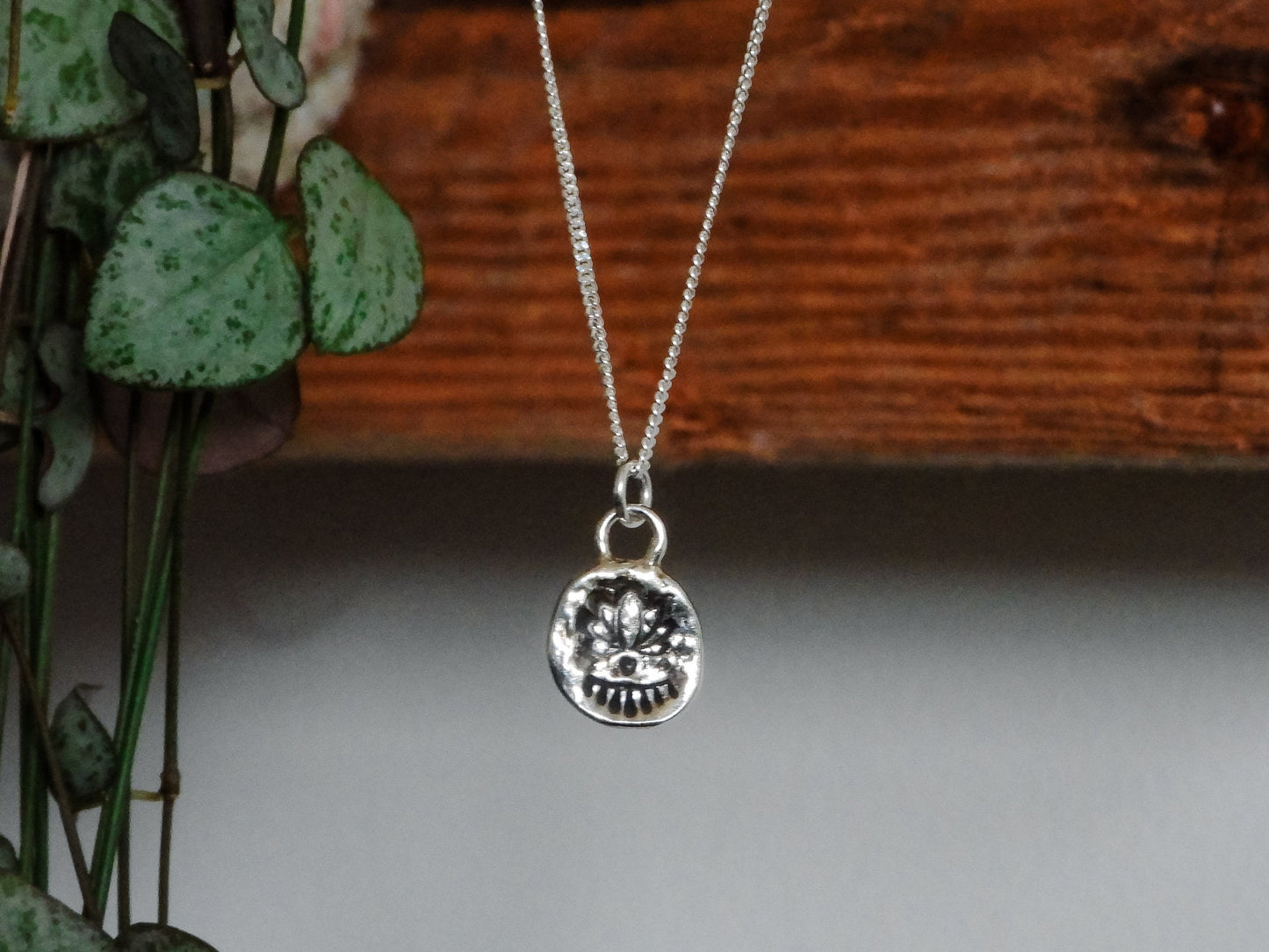 Rustic Lotus Flower Silver Coin Necklace | Self Growth